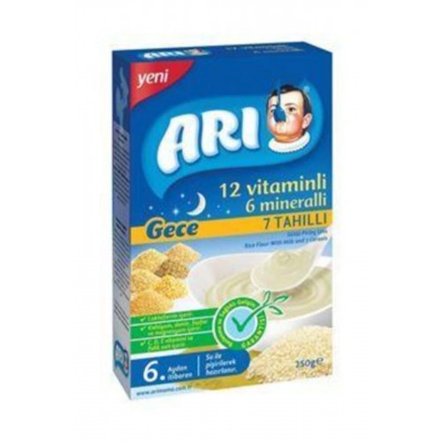 Arı Mama 12 Vitaminli 6 Mineralli Sütlü 7 Tahıllı Pirinçli Gece 250 gr