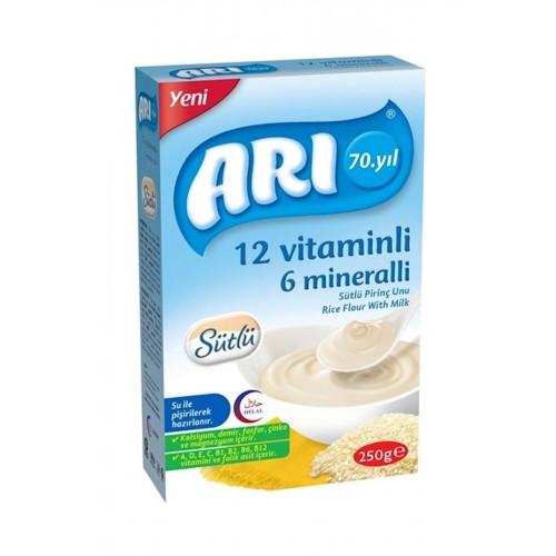 Arı Mama 12 Vitaminli 6 Mineralli Sütlü Pirinçli Kaşık Maması 250 gr Arı Mama 12 Vitaminli 6 Mineralli Sütlü Pirinçli Kaşık Maması 250 gr