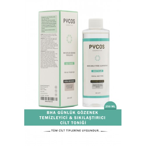 PYCOS COSMETICS BHA Gözenek Sıkılaştırıcı-Temizleyici-Aydınlatıcı, Siyah Nokta Karşıtı Günlük Tonik 250 ML PYCOS COSMETICS BHA Gözenek Sıkılaştırıcı-Temizleyici-Aydınlatıcı, Siyah Nokta Karşıtı Günlük Tonik 250 ML