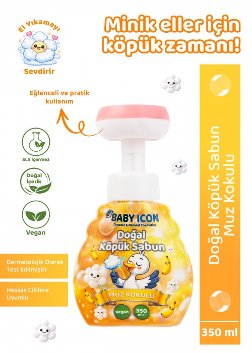 Baby İcon Doğal Çocuk Köpük El Sabunu 350 ml Muz Kokulu Vegan Parabensiz Köpük