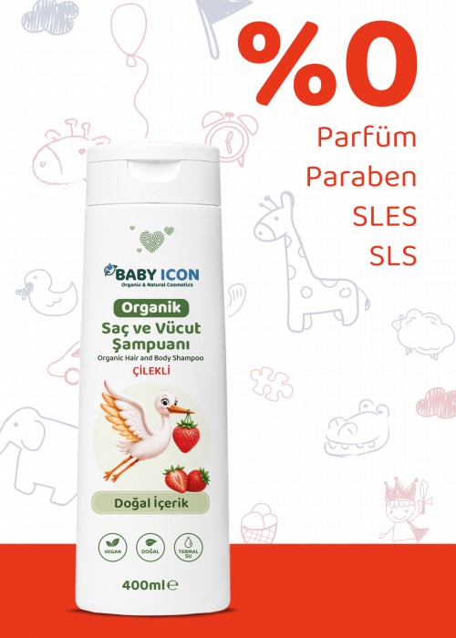 Baby İcon Doğal Vegan Çilekli Saç ve Vücut Şampuanı 400 ml