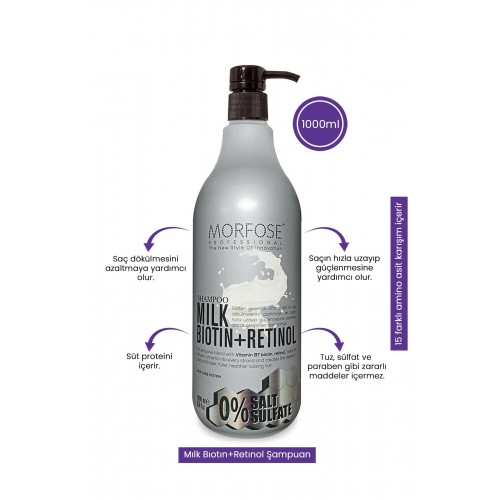 Morfose Sülfatsız Milk Biotin Retinol Içerikli Tuzsuz Şampuan 1000 ml Morfose Sülfatsız Milk Biotin Retinol Içerikli Tuzsuz Şampuan 1000 ml