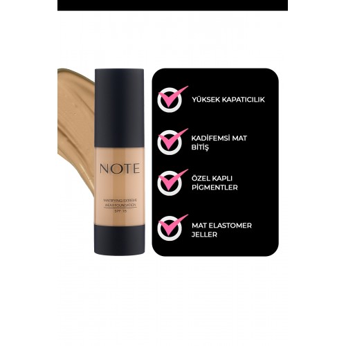NOTE Mattifying Extreme Wear Mat Bitişli Spf 15 Kapatıcı Fondöten 01 Beige