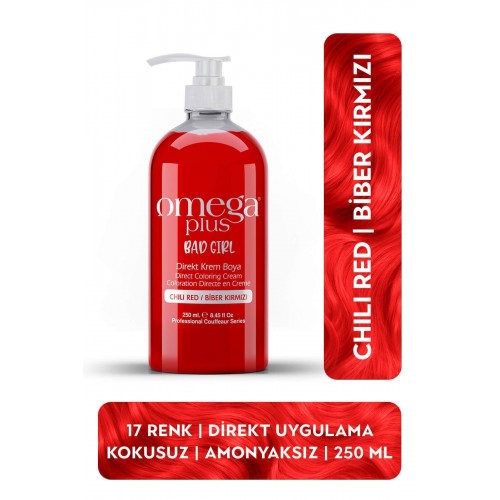 Omega Plus Bad Girl BİBER KIRMIZISI Amonyaksız, Geçici, Su Bazlı, Renkli Saç Boyası 250ML 