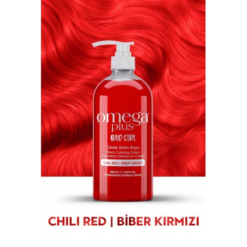 Omega Plus Bad Girl BİBER KIRMIZISI Amonyaksız, Geçici, Su Bazlı, Renkli Saç Boyası 250ML 