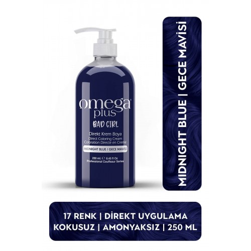 Omega Plus Bad Girl GECE MAVİSİ Amonyaksız, Geçici, Su Bazlı, Renkli Saç Boyası 250ML 