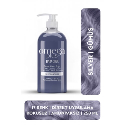 Omega Plus Bad Girl Gümüş-Silver Amonyaksız, Geçici, Su Bazlı, Renkli Saç Boyası 250ML 