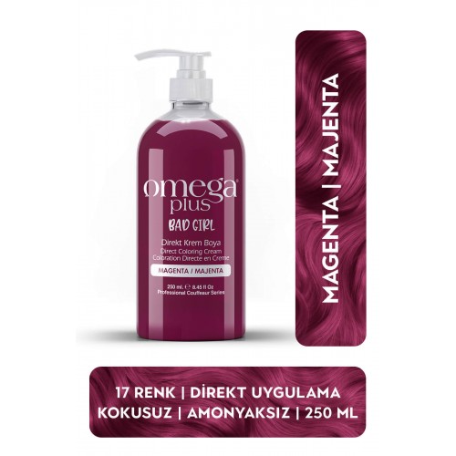 Omega Plus Bad Girl MAJENTA Amonyaksız, Geçici, Su Bazlı, Renkli Saç Boyası 250ML 