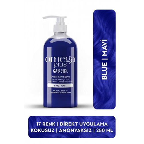 Omega Plus Bad Girl MAVİ Amonyaksız, Geçici, Su Bazlı, Renkli Saç Boyası 250ML 