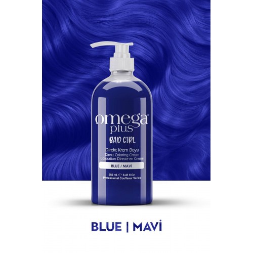 Omega Plus Bad Girl MAVİ Amonyaksız, Geçici, Su Bazlı, Renkli Saç Boyası 250ML 