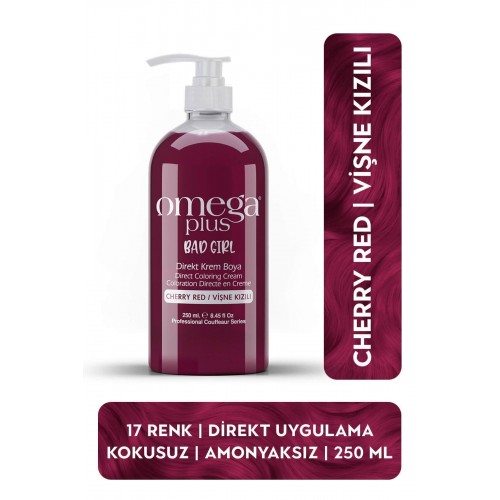 Omega Plus Bad Girl Vişne Kızılı Amonyaksız, Geçici, Su Bazlı, Renkli Saç Boyası 250ML 