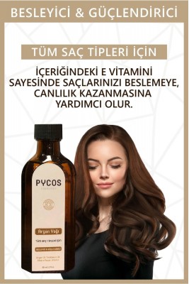 PYCOS Argan Yağı 95 Ml, Yıpranmış Ve Yavaş Uzayan Saçlara Özel Besleyici Bakım Yağı PYCOS Argan Yağı 95 Ml, Yıpranmış Ve Yavaş Uzayan Saçlara Özel Besleyici Bakım Yağı