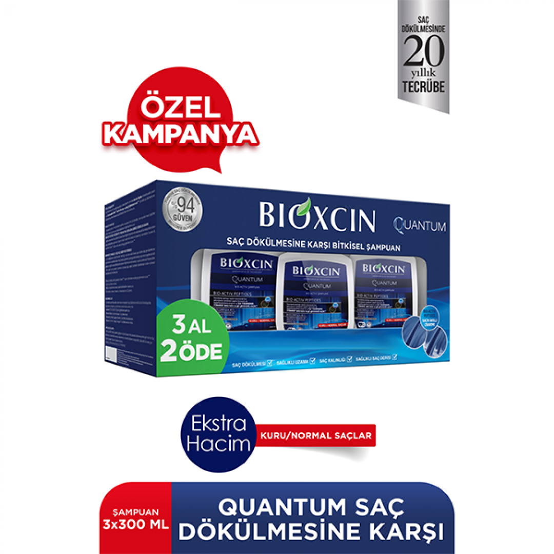 Bioxcin Quantum Şampuan 3al 2öde (Kuru-Normal Saçlar) - Kozmopol