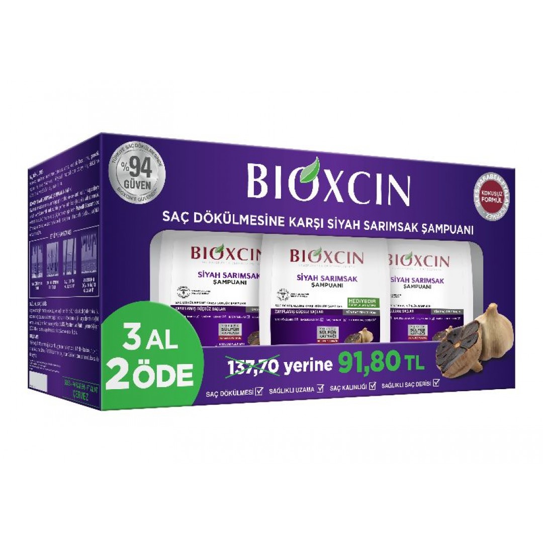 Bioxcin Saç Dökülmesine Karşı Siyah Sarımsak Şampuanı 300 ml | 3 al 2 öde - Kozmopol