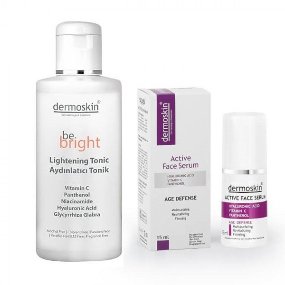 Dermoskin Be Bright Aydınlatıcı Tonik 200 ml + Active Face Serum 15 ml - Kozmopol