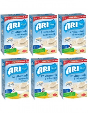 Arı Mama 12 Vitaminli 6 Mineralli Sütlü Pirinç Unu Kaşık Maması 500 gr 6 Adet